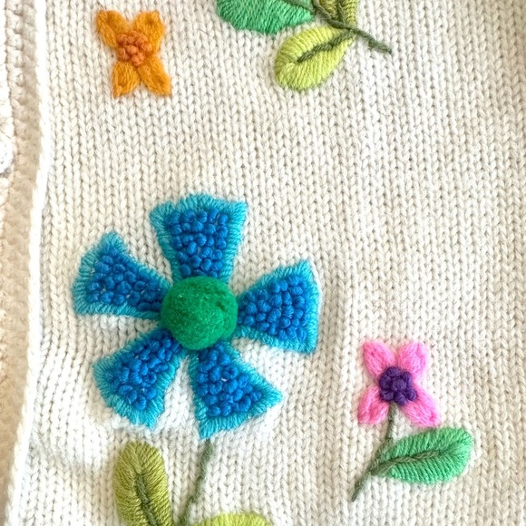 Phil Rose | 1960s Whimsical 3D Flower Knit Wool Sweater Cardigan - Picture 5 of 11